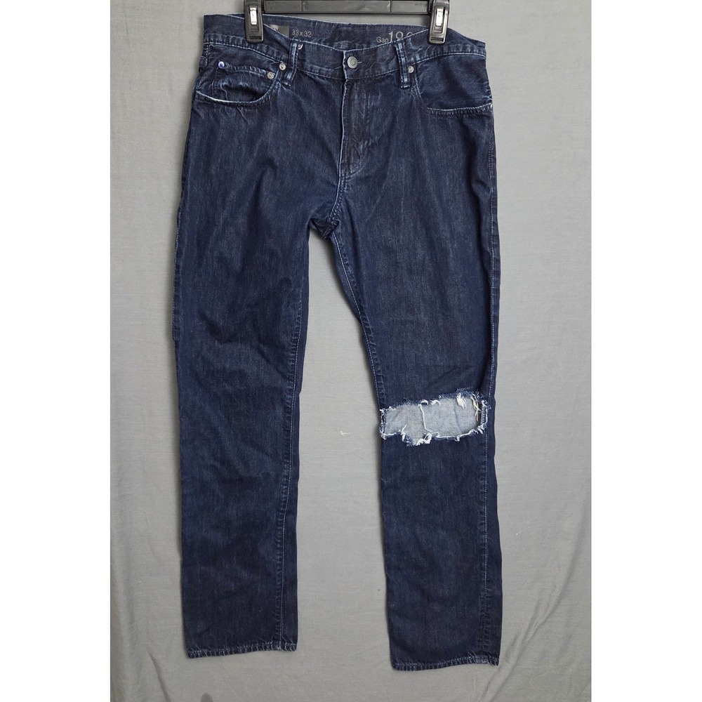 Gap 1969‎ Skinny Jeans Mens 33x32 Dark Wash Blue Distressed Ringspun Denim